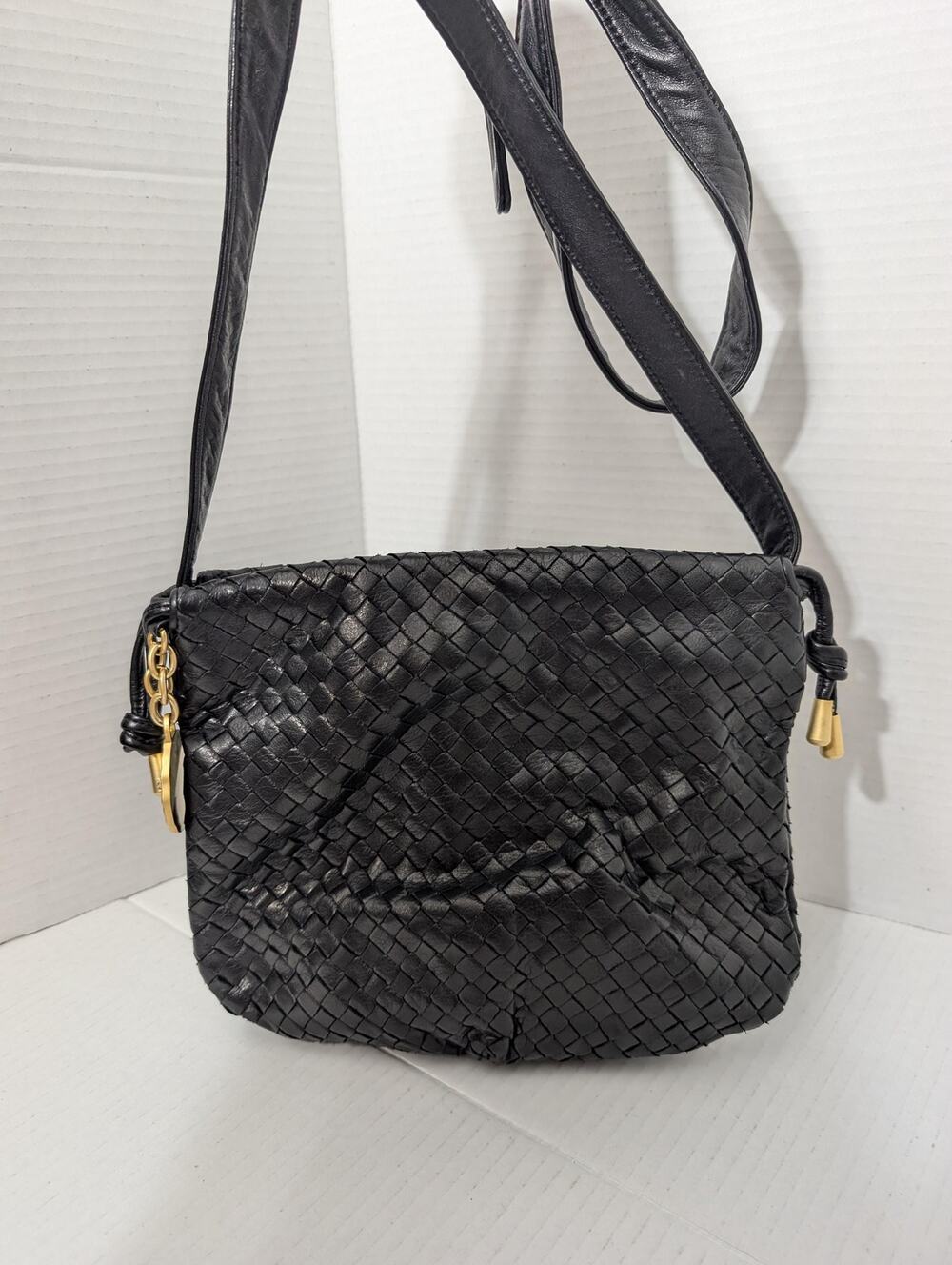 Vintage Jay Herbert by Sharif Black Woven Leather Crossbody Shoulder Bag Purse
